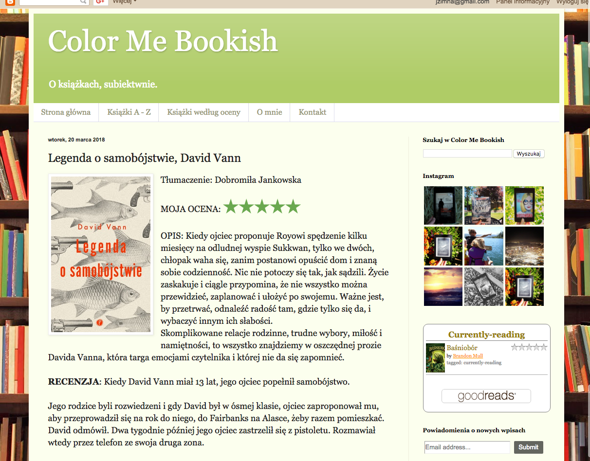 Color Me Bookish Legenda o samobójstwie David Vann
