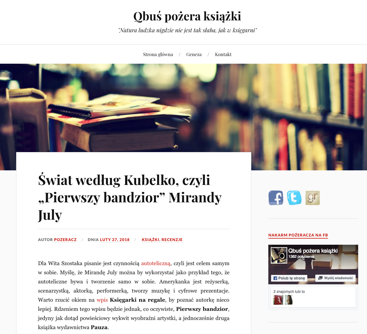 wiat według Kubelko czyli Pierwszy bandzior Mirandy July – Qbuś pożera książki