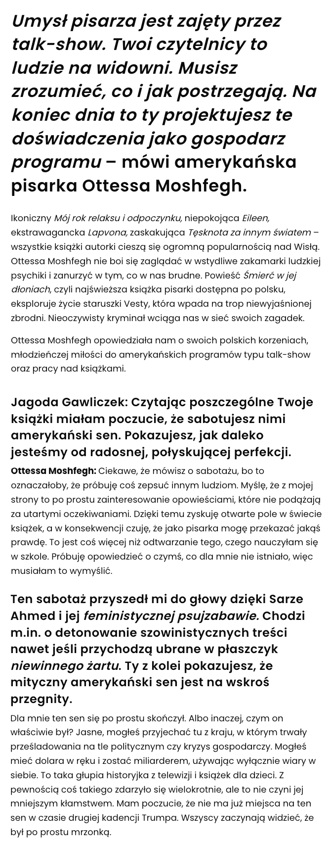 Ottessa Moshfegh: Talk-shows były moim kościołem – wywiad Jagody Gawliczek w serwisie Going More 1 Smierc 1 1