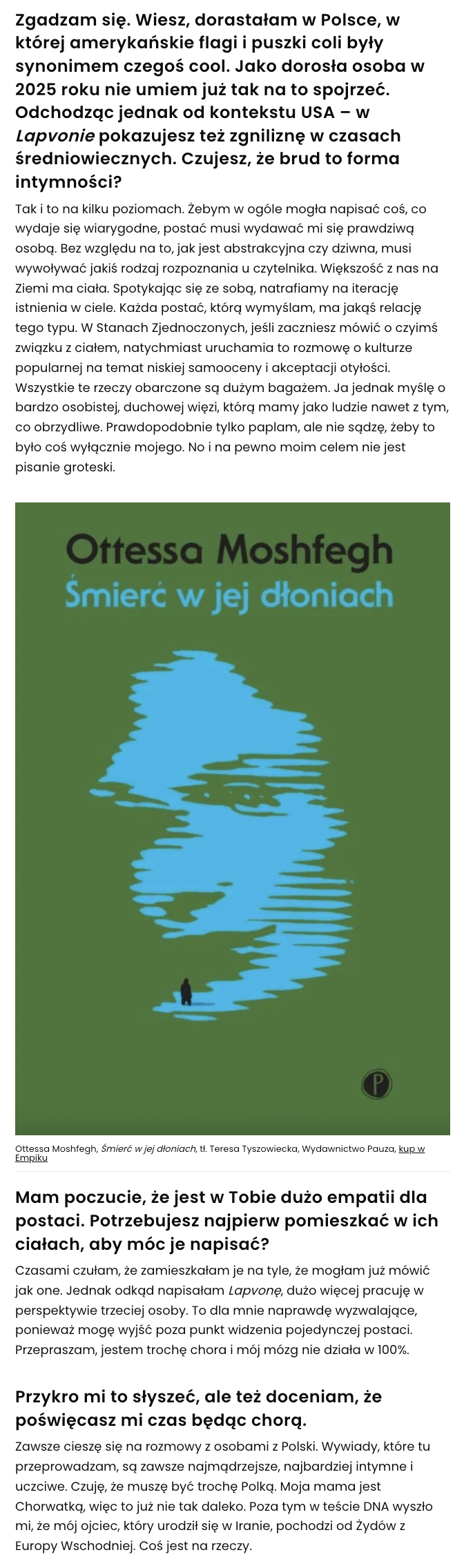 Ottessa Moshfegh: Talk-shows były moim kościołem – wywiad Jagody Gawliczek w serwisie Going More 2 Smierc 2