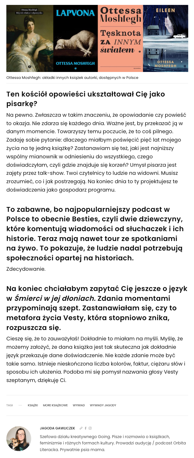Ottessa Moshfegh: Talk-shows były moim kościołem – wywiad Jagody Gawliczek w serwisie Going More 5 Smierc 5