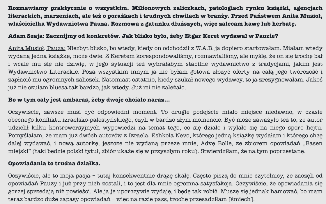Milionowa zaliczka, niewydane książki, zmowa cenowa. Rozmowa z Anitą Musioł 1 1
