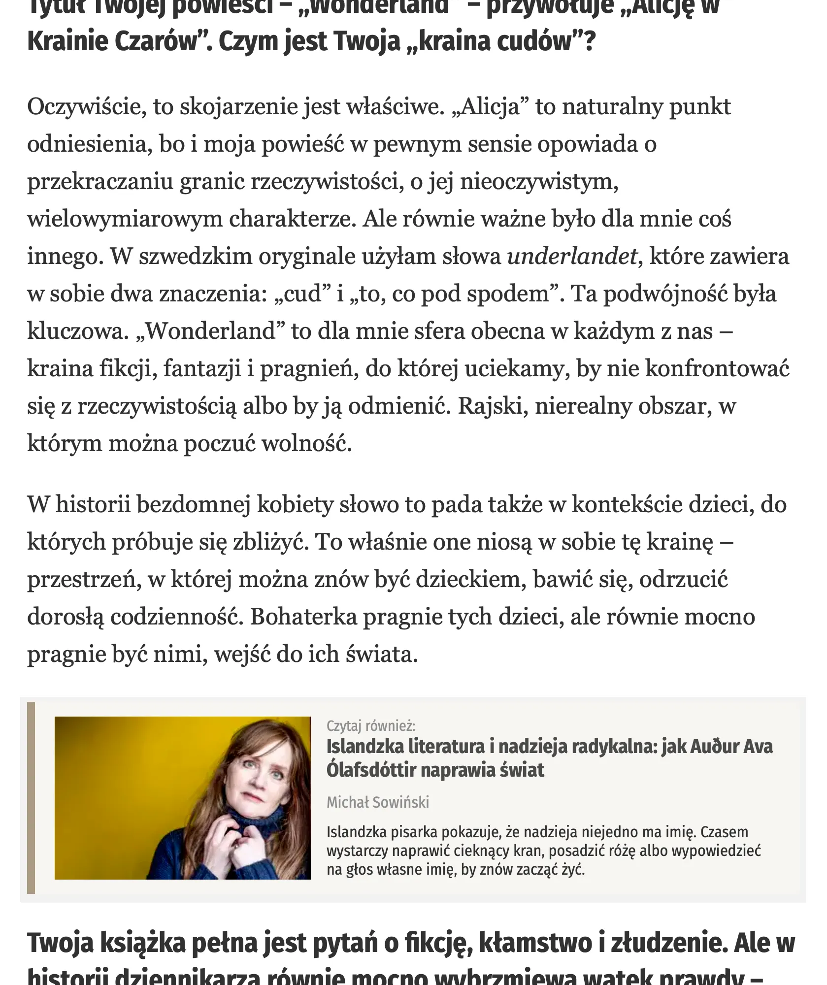 Czy w epoce „postpostprawdy" można jeszcze kłamać? Rozmowa Michała Sowińskiego ze szwedzką pisarką Hanną Nordenhök w „Tygodniku Powszechnym” 6 row 6 column 1