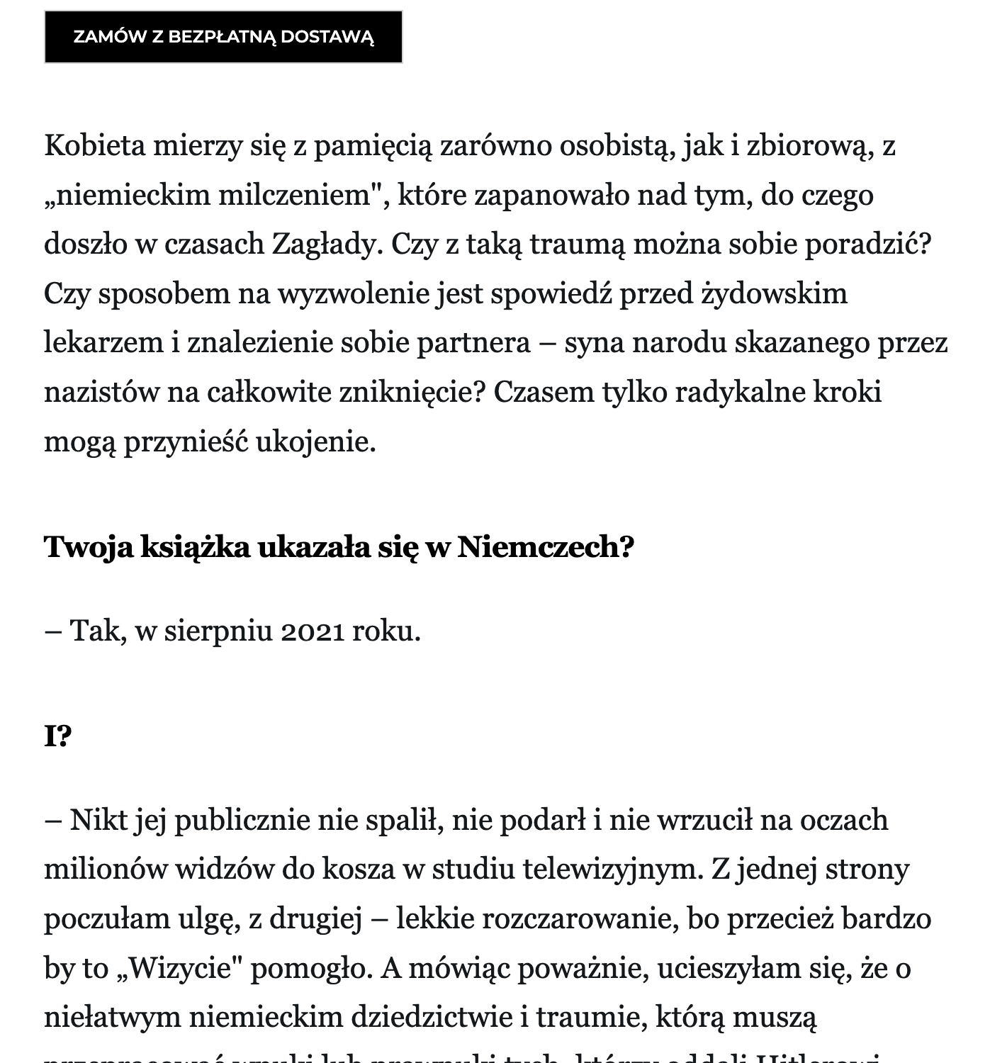 Niemka, Żyd, gabinet. W tej książce panuje gęsta, dla wielu Niemców niemożliwa do wytrzymania, atmosfera – wywiad z Kathariną Volckmer, autorką powieści „Wizyta“ w Wysokich Obcasach 3 row 2 column 1