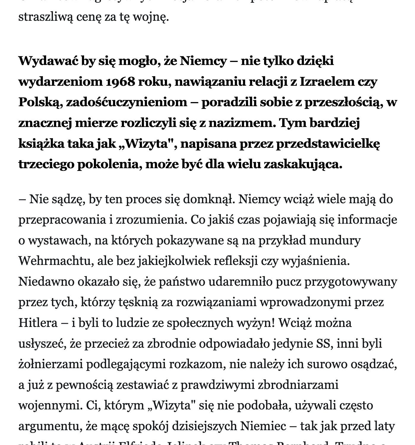 Niemka, Żyd, gabinet. W tej książce panuje gęsta, dla wielu Niemców niemożliwa do wytrzymania, atmosfera – wywiad z Kathariną Volckmer, autorką powieści „Wizyta“ w Wysokich Obcasach 9 row 8 column 1