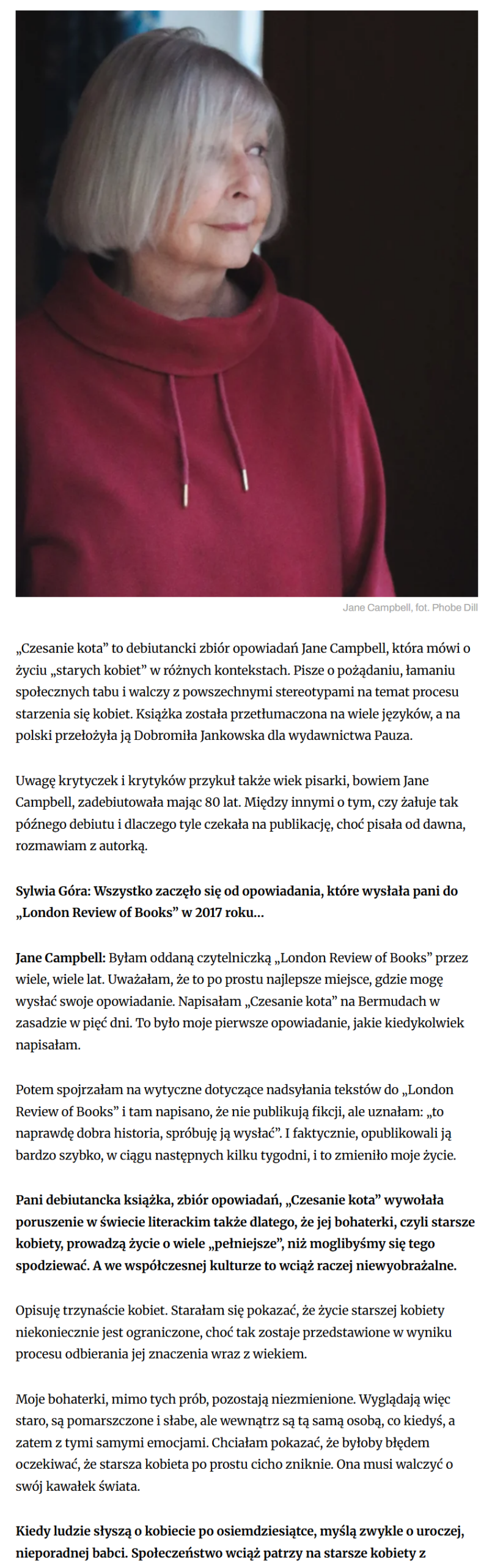„Nowa tożsamość: pisarka. Sylwia Góra rozmawia z Jane Campbell” w Kulturze Liberalnej 1 row 1 column 1 1 scaled