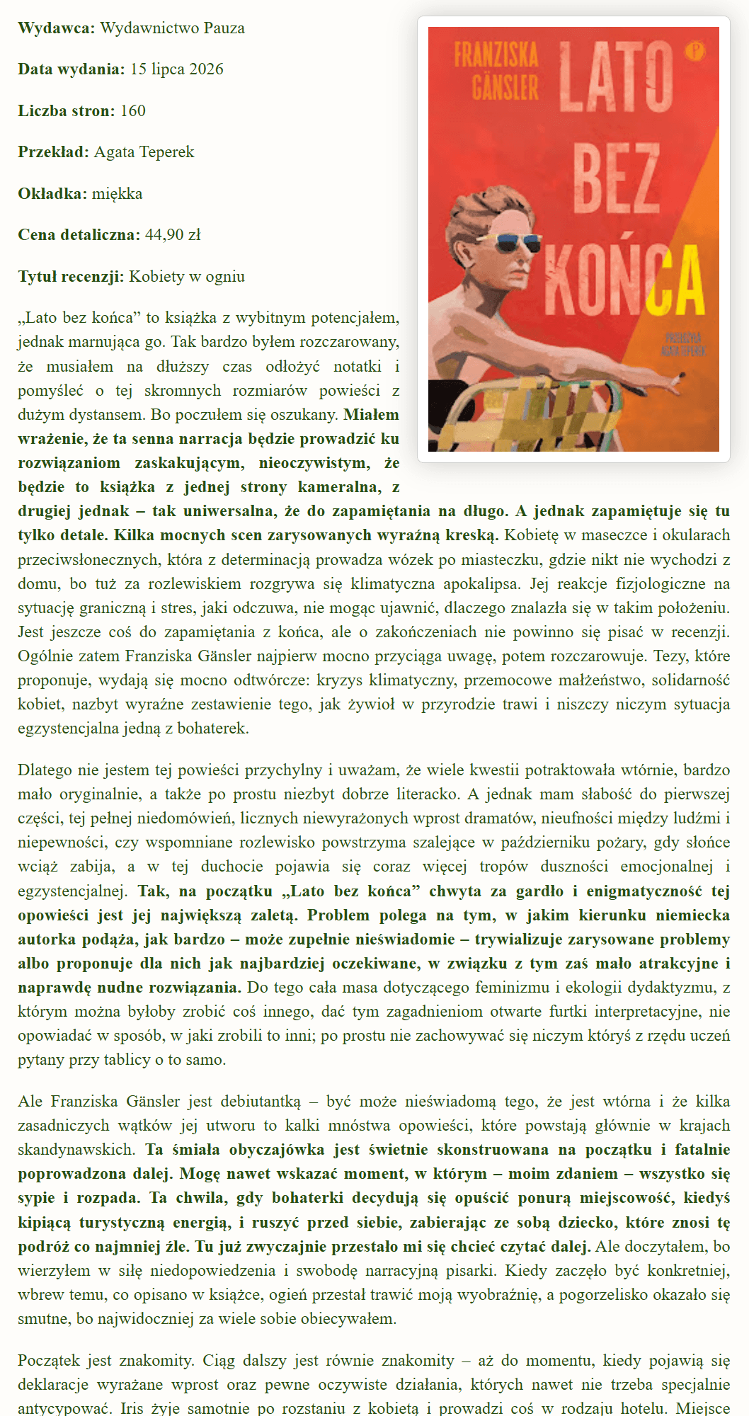 „Krytycznym okiem” o książce Franziski Gänsler „Lato bez końca” 1 row 1 column 1 1